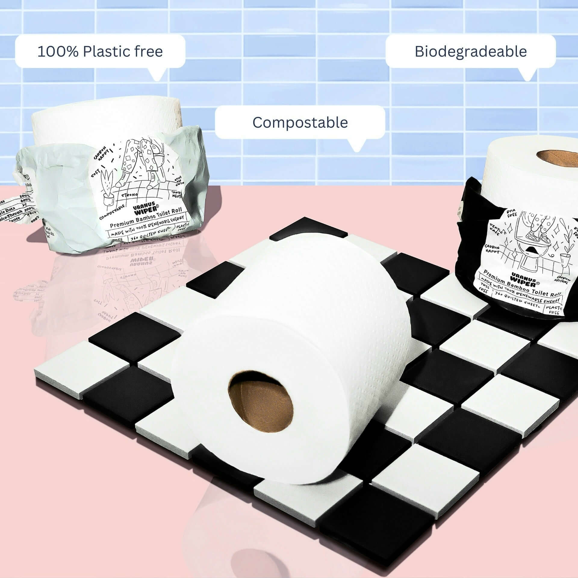 Compostable biodegradeable plastic free toilet roll