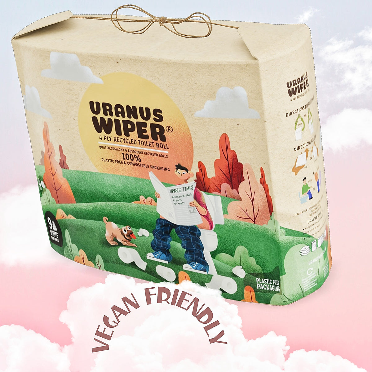 Uranus Wiper sustainable toilet paper with no plastic in the clouds