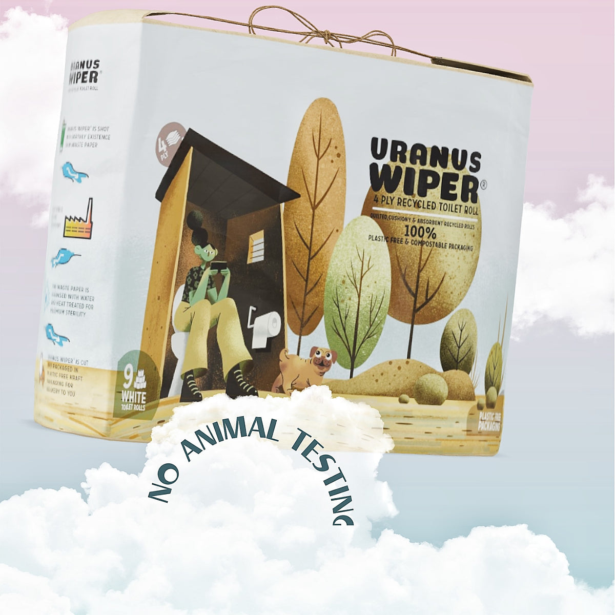 Uranus Wiper sustainable toilet roll with no plastic in the clouds